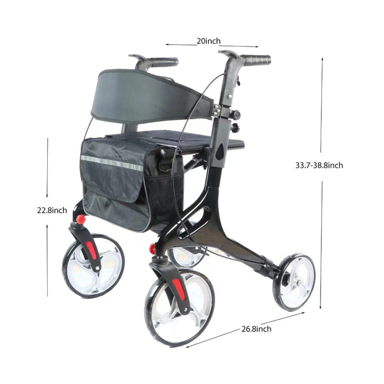 Adjustable European Design Lightweight Old People Four Wheel Walker Rollator for The Elderly